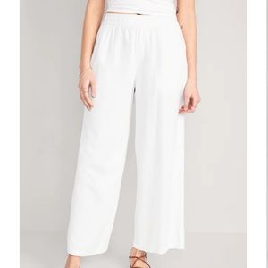 NWT Sold Out Old Navy High-Waisted White Linen Blend Wide-Leg Beach Pants, Large